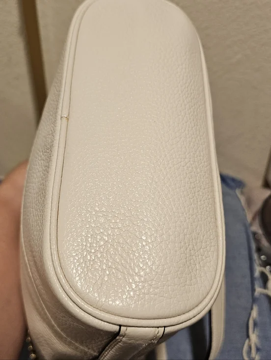 Coach Cream Pebbled Leather Shoulder Bag with Gold Chain Accent - Picture 6 of 9